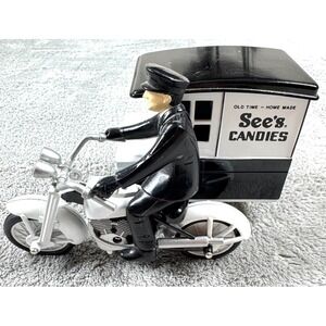 See's Candies Diecast Motorcycle With Sidecar & Delivery Truck Driver